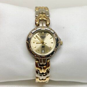 Relic wet women’s date watch gold silver tone quartz analog 27mm round running
